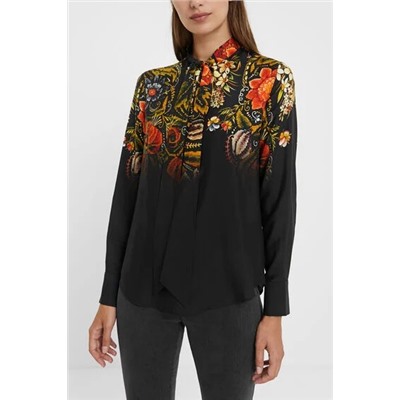 Blusa floral seda con lazo