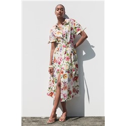 PRINTED POPLIN MIDI DRESS