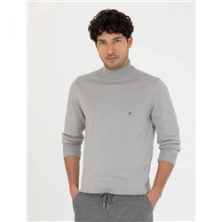 Açık Gri Melanj Slim Fit Yarım Balıkçı Basic Triko Kazak