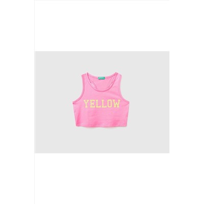 United Colors of BenettonKız Çocuk Pembe Renk Yazılı Crop Atlet