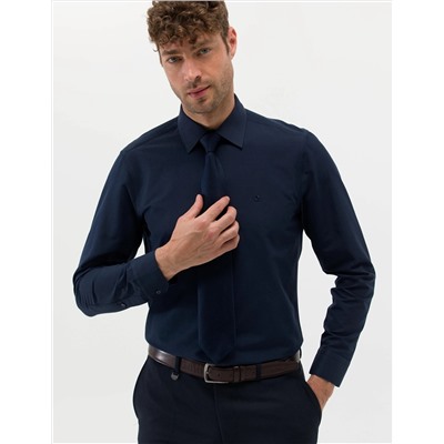 Lacivert Slim Fit Uzun Kollu Basic Gömlek