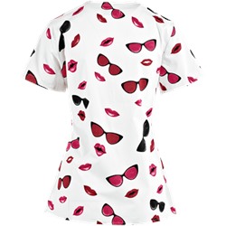 White Cross Scrubs Pucker Up And See Print Top
