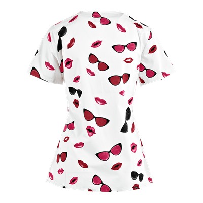 White Cross Scrubs Pucker Up And See Print Top
