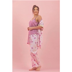 Sude HOMEWEAR Kadın Sabahlıklı 3lü Dokuma Pijama Takımı DK-9007-4