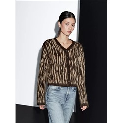 Alpaca wool blend animal print cardigan