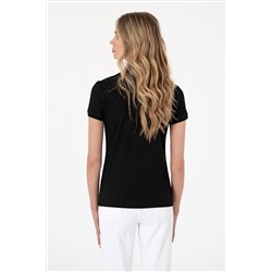 Kadın Siyah Basic Polo Yaka Tişört