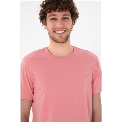 Erkek Regular Fit Bisiklet Yaka Pembe Basic Tişört