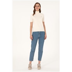 Kadın Açık Mavi Mom High Waist Fit Jean Pantolon