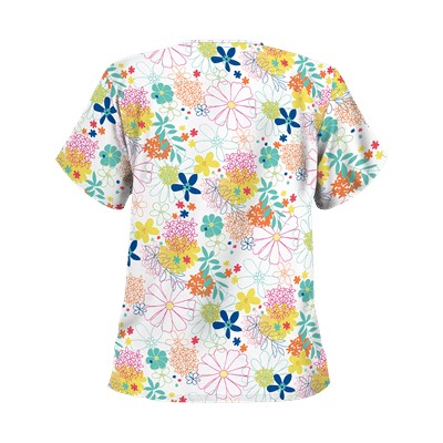 UA Floral Comfort White V-Neck Print Scrub Top