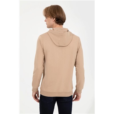 Erkek Camel Kapüşonlu Basic Sweatshirt