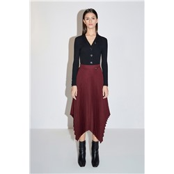 Falda plisada de talle alto Burdeos