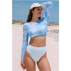 Kourtney Abstract Long Sleeve High Waisted Tankini