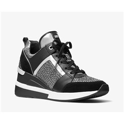 MICHAEL MICHAEL KORS Georgie Leather and Glitter Chain-Mesh Trainer