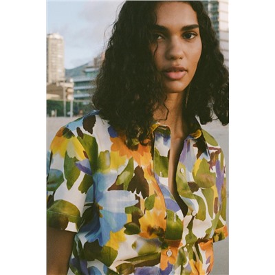 PRINTED POPLIN MIDI DRESS