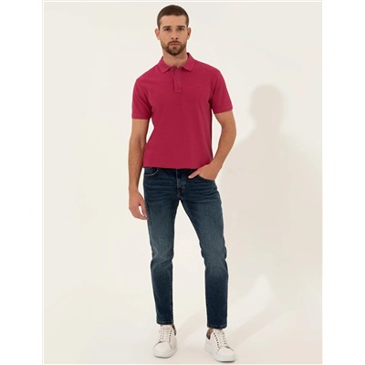 Fuşya Slim Fit Polo Yaka Basic Tişört
