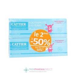 Cattier Kids Bio Dentifrice 2-6 ans Goût Framboise 2x50mlLot  × 2