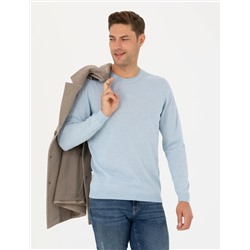 Açık Mavi Slim Fit Basic Kazak