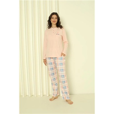 AHENGİM Woman Kadın Pijama Takımı Süprem Uzun Kol Altı Ekoseli Pamuklu Mevsimlik W20302244 1-2-10001183