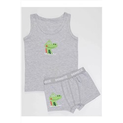 Denokids Timsah Erkek Çocuk Gri Atlet Boxer Takım CFF-22K1-077