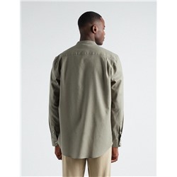 Linen Blend Shirt, Men, Dark Green