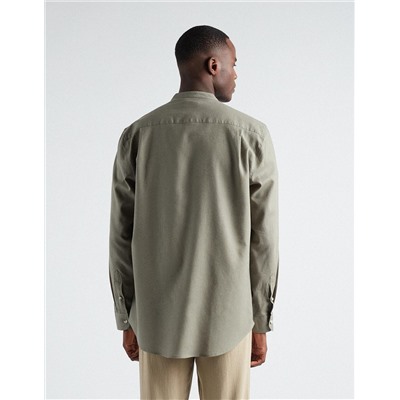 Linen Blend Shirt, Men, Dark Green