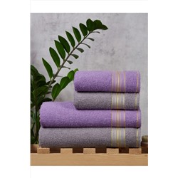 SARİNA renkli bir dünya, Pırlanta Banyo Havlu Çeyiz ( 2 Adet El Yüz - Baş Havlusu - 2 Adet Vücut - Banyo Havlusu ) Gri-lila