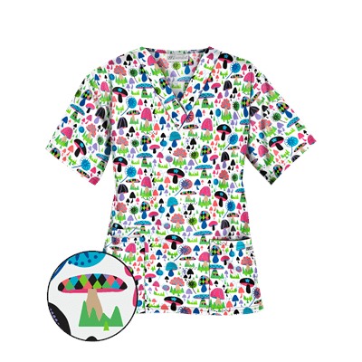 UA Mushroom Pickens White Print Scrub Top