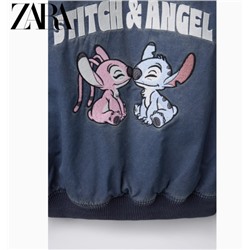 Куртка-бомбер с принтом Disney Stitch and Angel с эффектом потертости