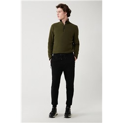 Avva Erkek Siyah Esnek Yumuşak Doku Interlok Kumaş Lastikli Paça Unisex Standart Fit Normal Kesim Jogger B003400