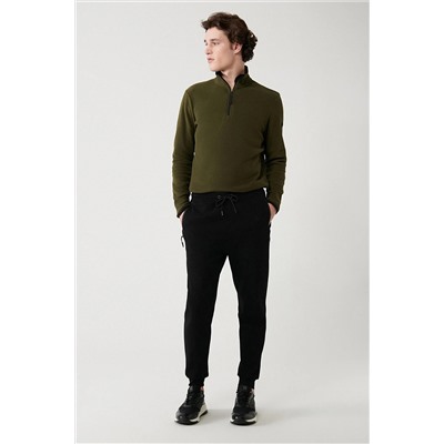 Avva Erkek Siyah Esnek Yumuşak Doku Interlok Kumaş Lastikli Paça Unisex Standart Fit Normal Kesim Jogger B003400