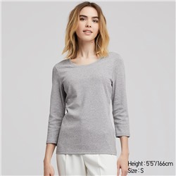 WOMEN 1*1 RIBBED COTTON CREW NECK 3/4 SLEEVE T-SHIRT