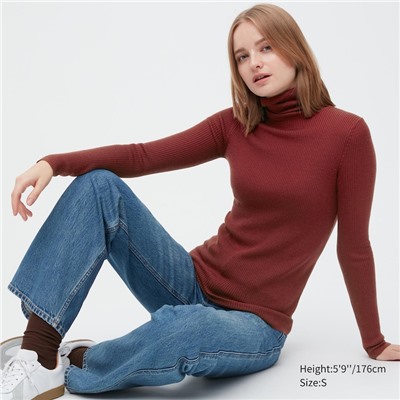 Extra Fine Merino Ribbed Turtleneck Long-Sleeve Sweater
