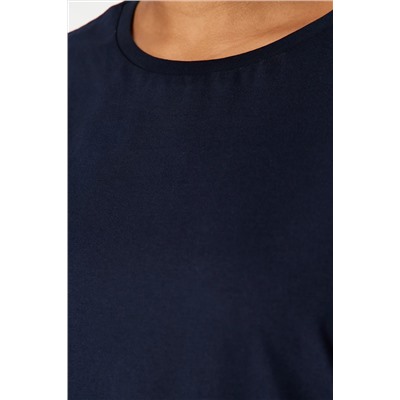 Lacivert %100 Pamuk Sırt Baskılı Rahat Kesim Bisiklet Yaka Örme T-Shirt TBBSS24BF00025