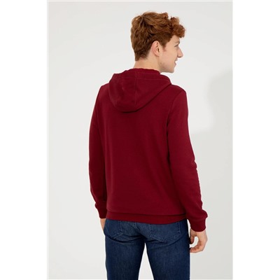 Erkek Vişne Kapüşonlu Sweatshirt