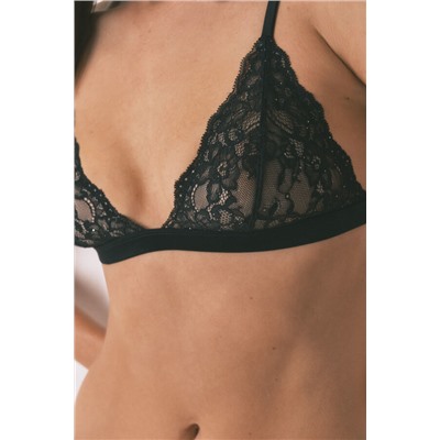 Sujetador triangular NATURAL encaje negro brillo