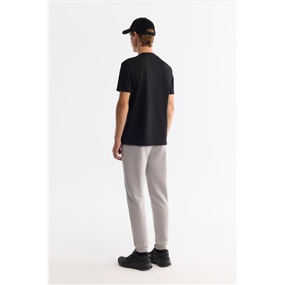 Siyah Bisiklet Yaka Elastan İnterlok T-Shirt