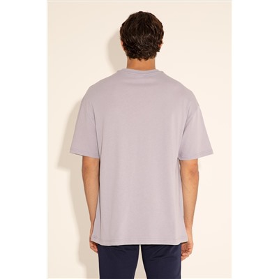 Erkek Oversize Fit Bisiklet Yaka Gri Tişört
