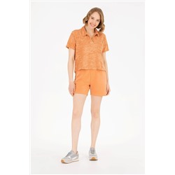 Kadın Pudra Polo Yaka Crop Tişört