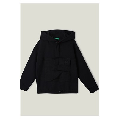 United Colors of BenettonErkek Çocuk Siyah Önü Cep Detaylı Sweatshirt