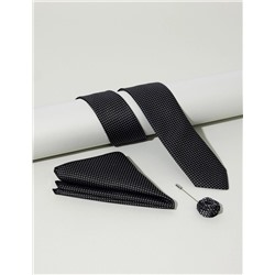 Siyah 3'lü Kravat Mendil Set