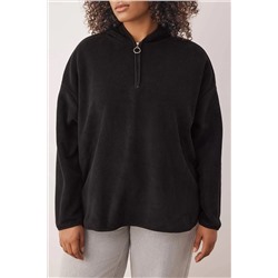 Siyah Kalın Polar Kapüşonlu Oversize/Bol Kesim Büyük Beden Sweatshirt TBBAW25AO00030