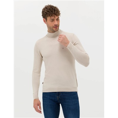 Kum Melanj Slim Fit Balıkçı Yaka Basic Triko Kazak