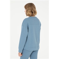 Kadın Koyu Mavi Basic Bisiklet Yaka Sweatshirt