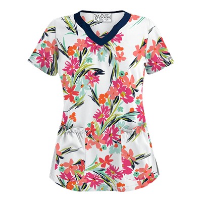 UA Island Bouquet White Print Scrub Top