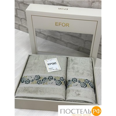 T1150/SM03 Набро полотенец EFOR из 2-х предметов (50*90.70*140) модель цветы на ветке (серо-зеленый) GRI