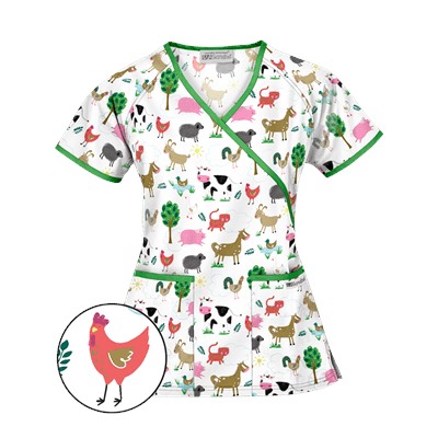 UA On The Farm White Mock Wrap Print Scrub Top