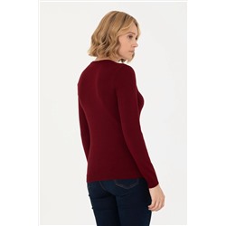 Kadın Bordo V - Yaka Basic Kazak