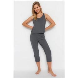 TRENDYOLMİLLA Antrasit Halter Yaka Atlet-Kapri Örme Pijama Takımı THMSS23PT00011