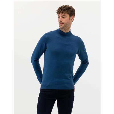 İndigo Melanj Slim Fit Yarım Balıkçı Basic Triko Kazak