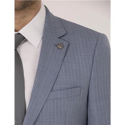 Mavi Çizgili Ekstra Slim Fit Yün Takım Elbise